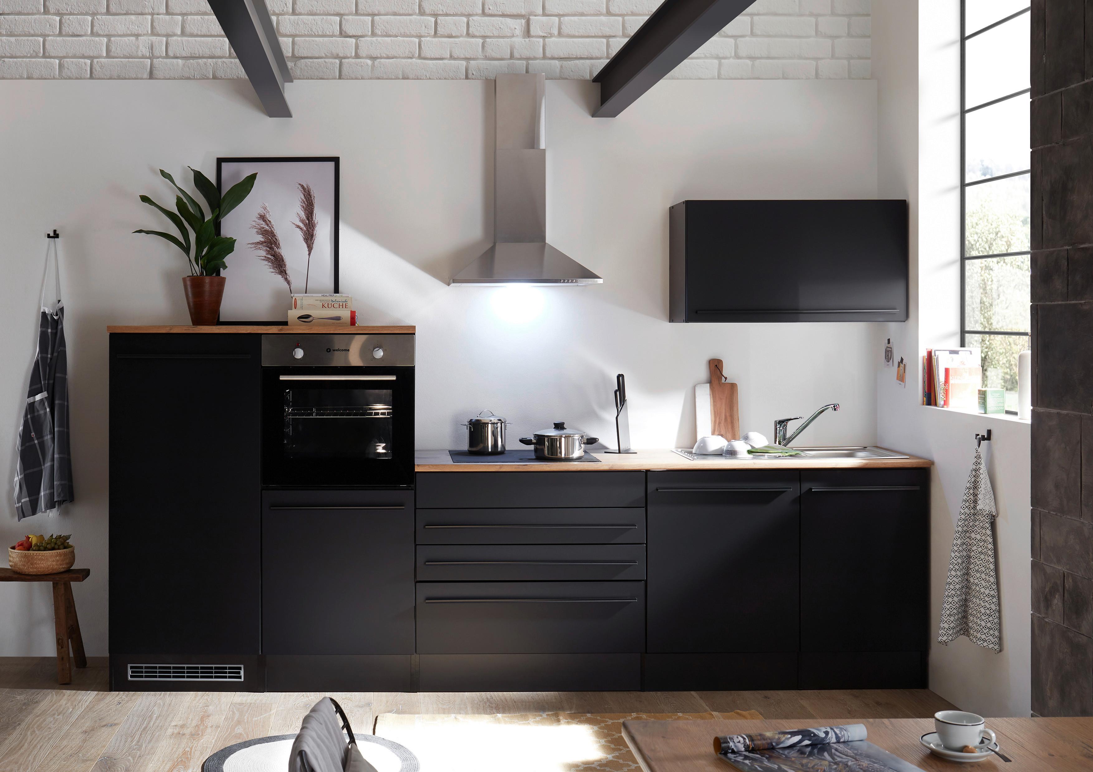 Küchenblock Jazz mit Geräten ca. 320 cm Schwarz - Eichefarben/Schwarz, Basics, Holzwerkstoff/Kunststoff (320cm) - P & B