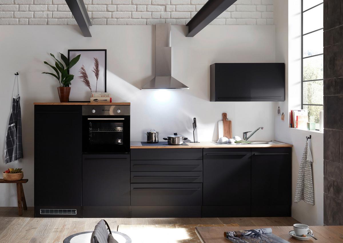 Küchenblock Jazz mit Geräten ca. 320 cm Schwarz - Eichefarben/Schwarz, Basics, Holzwerkstoff/Kunststoff (320cm) - P & B