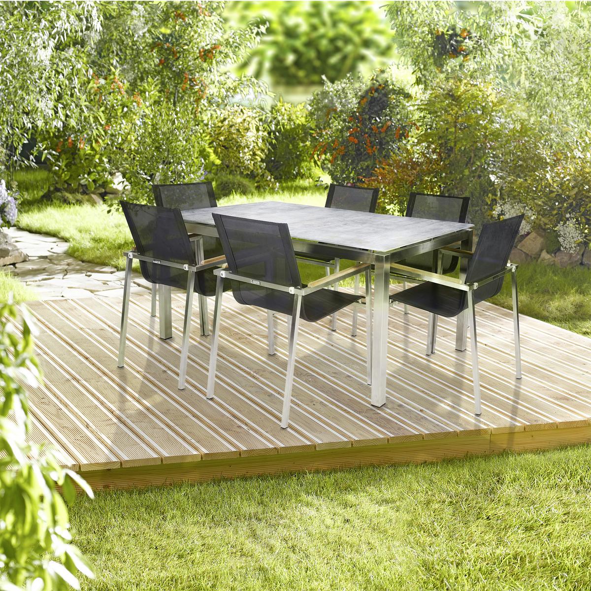 Dining-Loungeset Sydney Grau/Silberfarben - Silberfarben/Grau, Basics, Glas/Holz (160/74/90cm) - Gardenson
