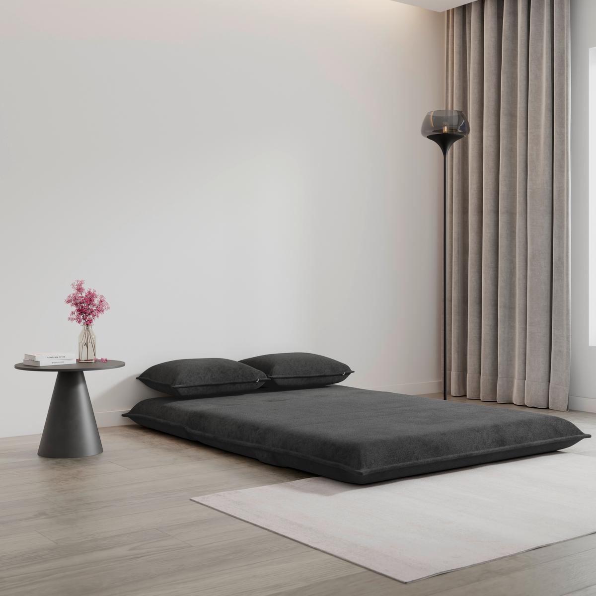 Schlafsofa Macy Bouclé Dunkelgrau - Dunkelgrau, MODERN, Textil/Metall (140/35/63cm) - Bessagi Home