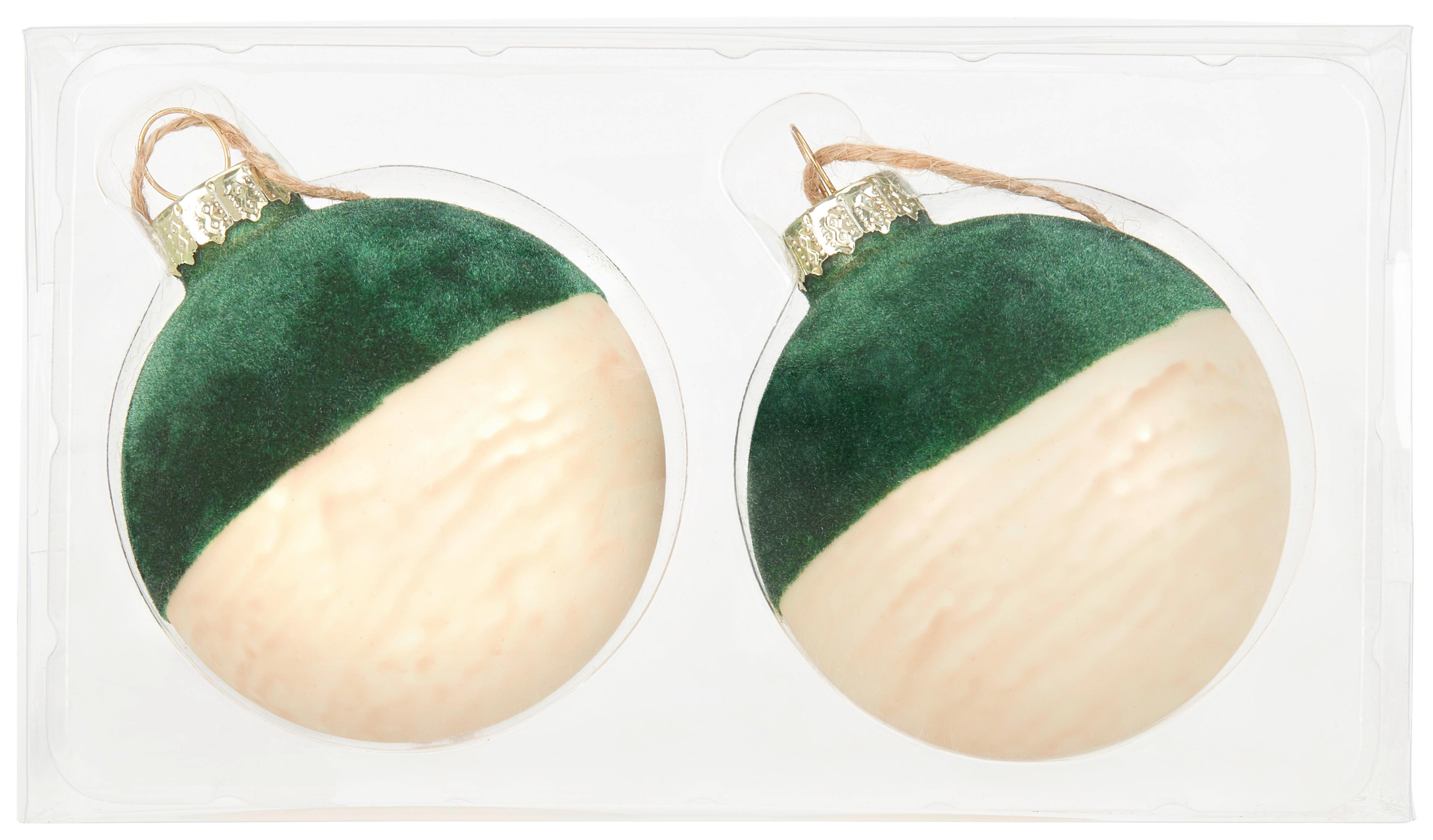 Christbaumkugel-Set Natalya in Grün, 2 Stück - Grün, Glas/Textil (6cm) - Modern Living
