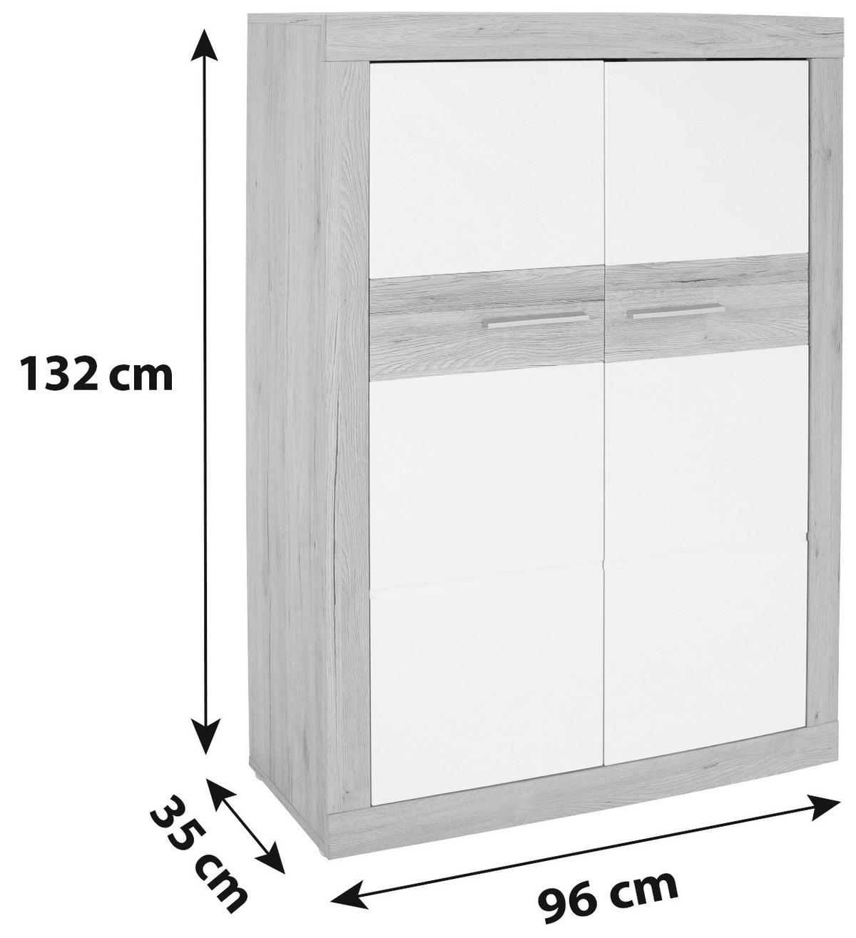 Komoda Malta - bijela/siva, Moderno, staklo/drvni materijal (96/132/35cm) - Modern Living