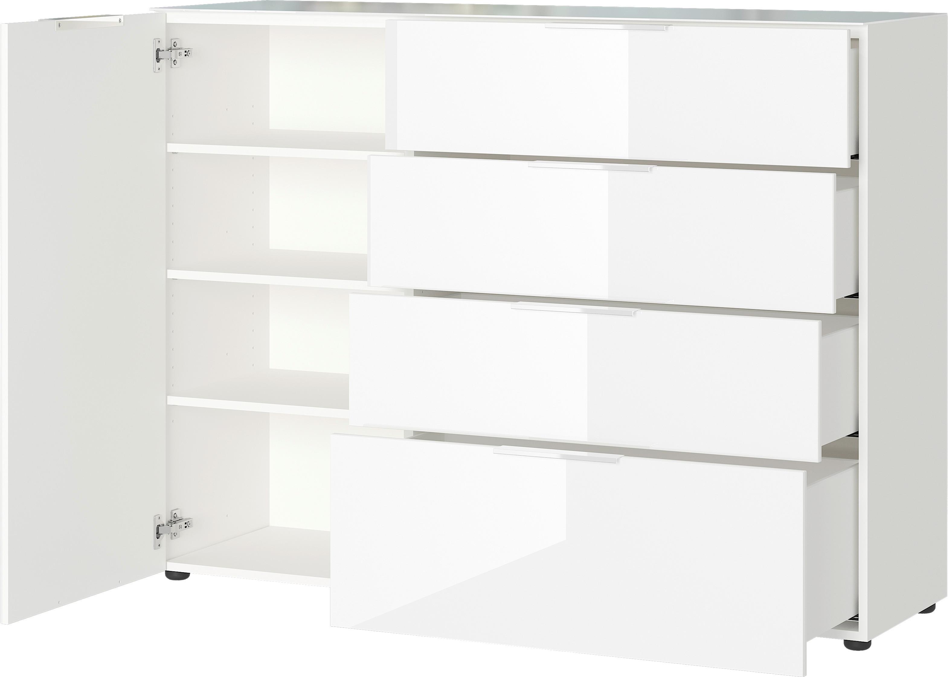 Sideboard Oakland in Weiss - Chromfarben/Weiss, Modern, Glas/Holzwerkstoff (134/102/42cm) - Premium Living