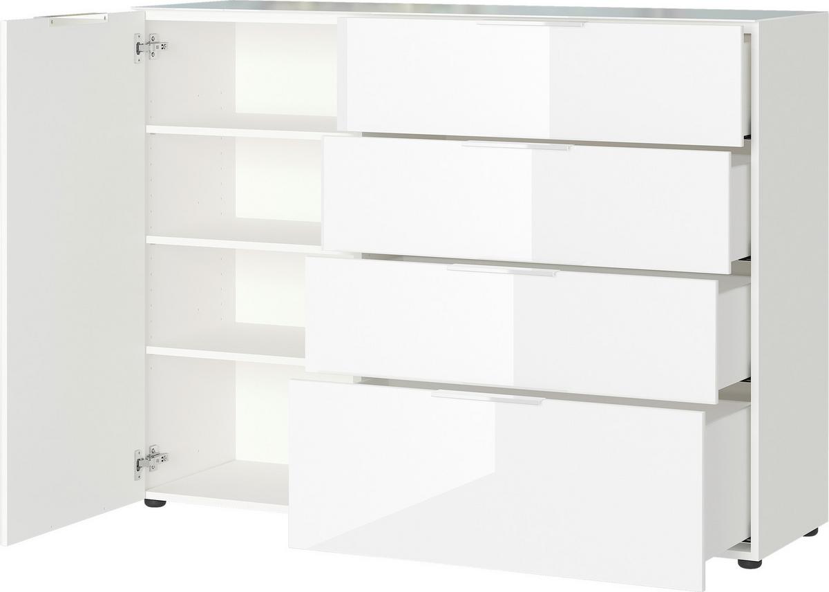 Sideboard Oakland in Weiß - Chromfarben/Schwarz, MODERN, Glas/Holzwerkstoff (134/102/42cm) - Premium Living