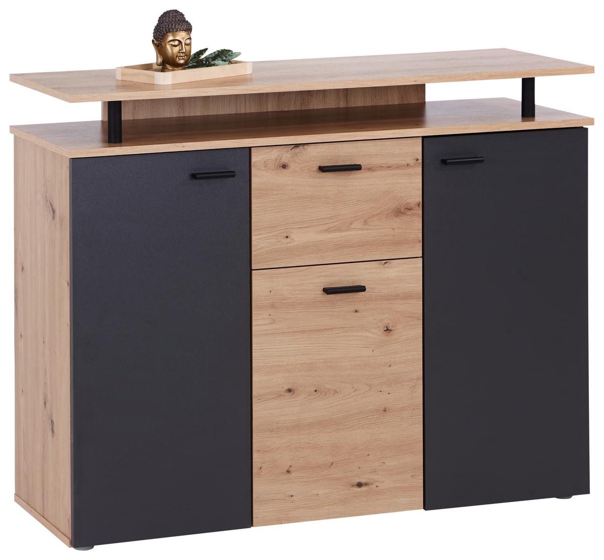 Komoda Leon, Antracit, Barva Hrasta - črna/antracit, Moderno, umetna masa/leseni material (117/92,3/38cm) - Mömax