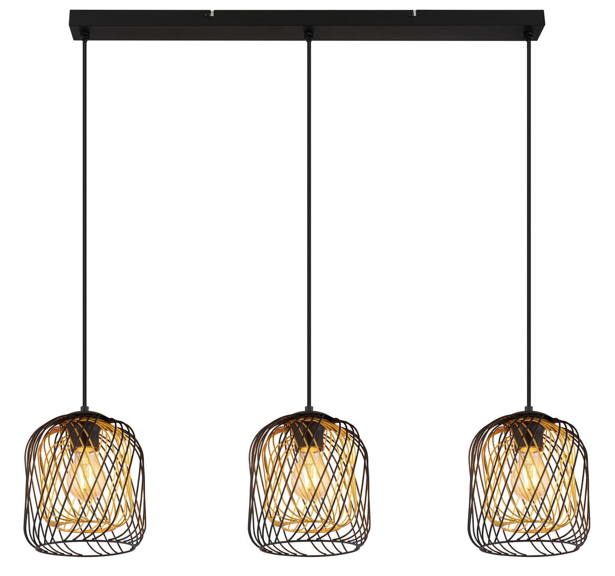 HÄNGELEUCHTE 15965-3HS DICHTI - Goldfarben/Schwarz, Basics, Kunststoff/Metall (84/18/150cm) - Globo