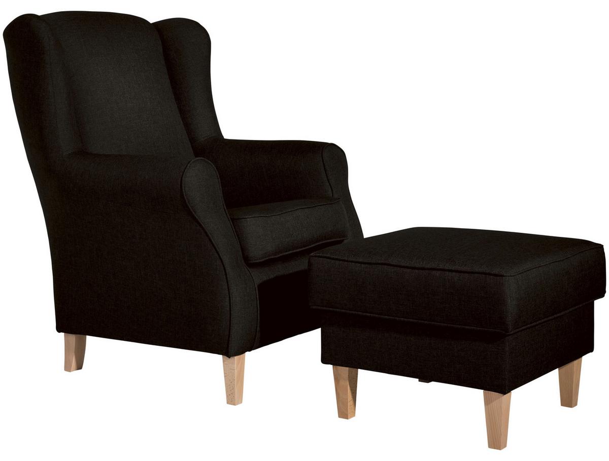 Ohrensessel Lorris Dunkelbraun Flachgewebe - Dunkelbraun/Buchefarben, Design, Holz/Textil (77/103/86cm) - Max Winzer