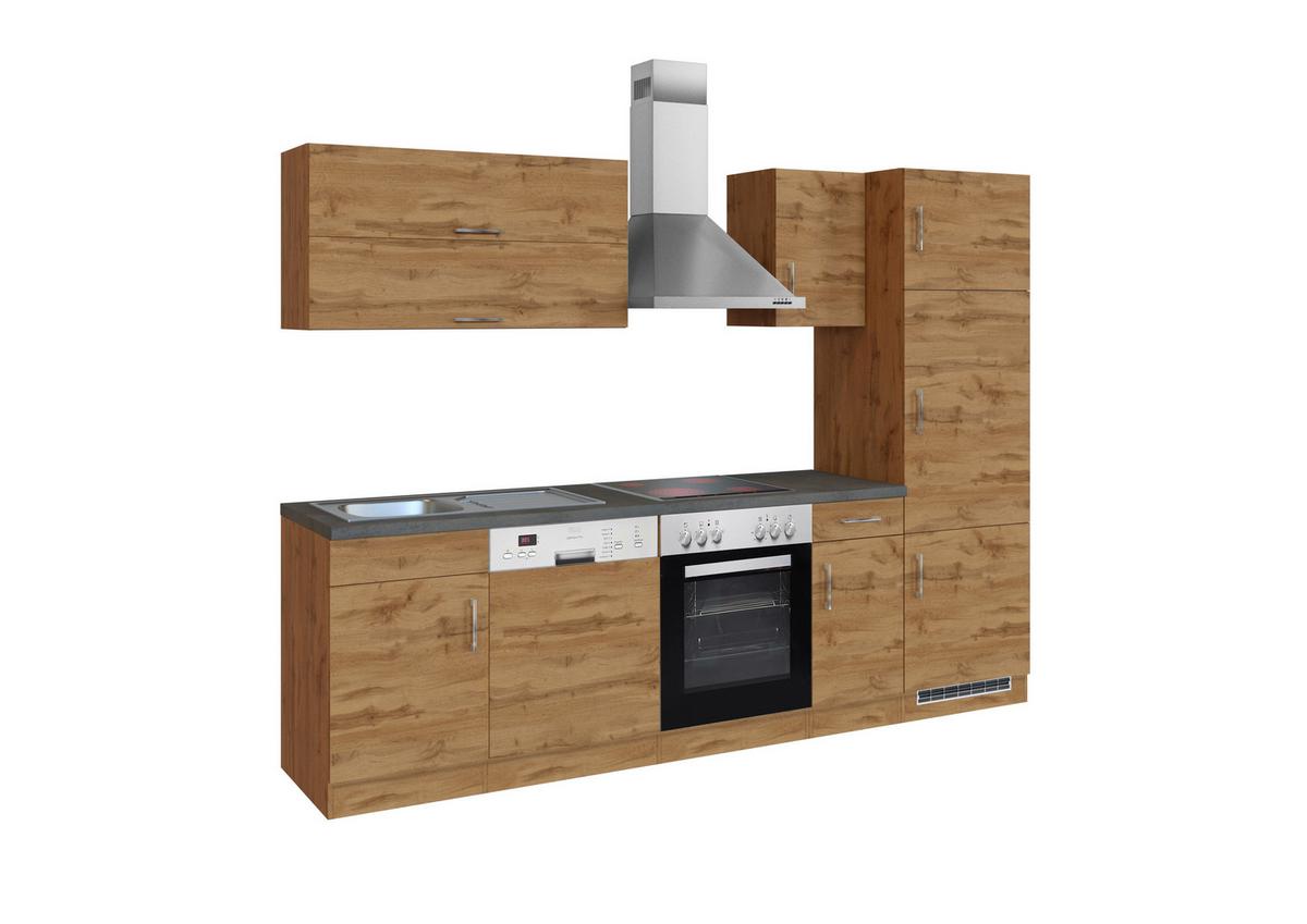 Küchenblock Sorrento mit Geräten ca. 270 cm Eichefarben - Chromfarben/Schieferfarben, MODERN, Holzwerkstoff/Metall (270cm) - Held