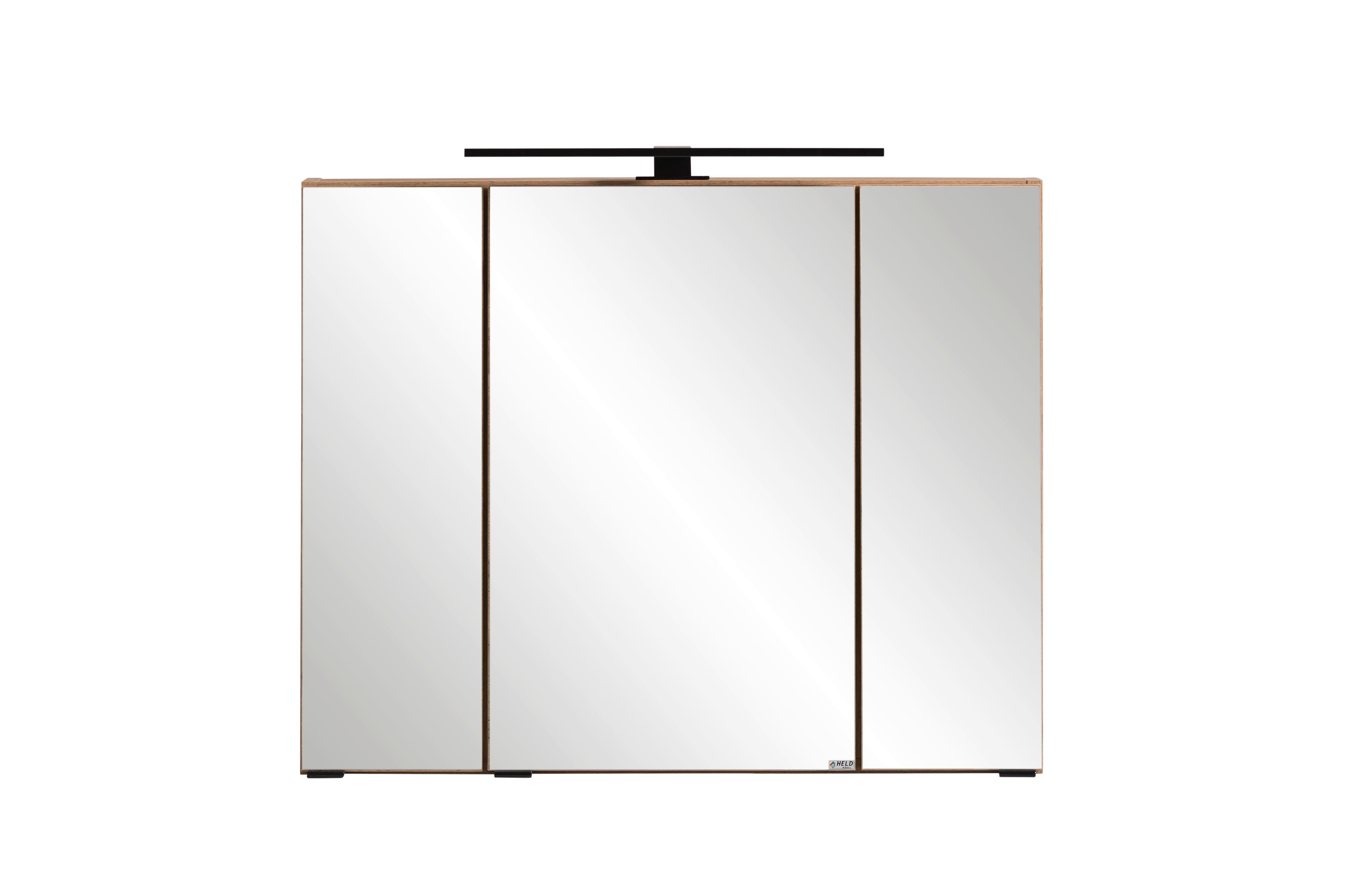 Spiegelschrank in Eiche Wotan - Eiche Wotan/Schwarz, ROMANTIK / LANDHAUS, Glas/Holzwerkstoff (80/64/20cm) - Mömax