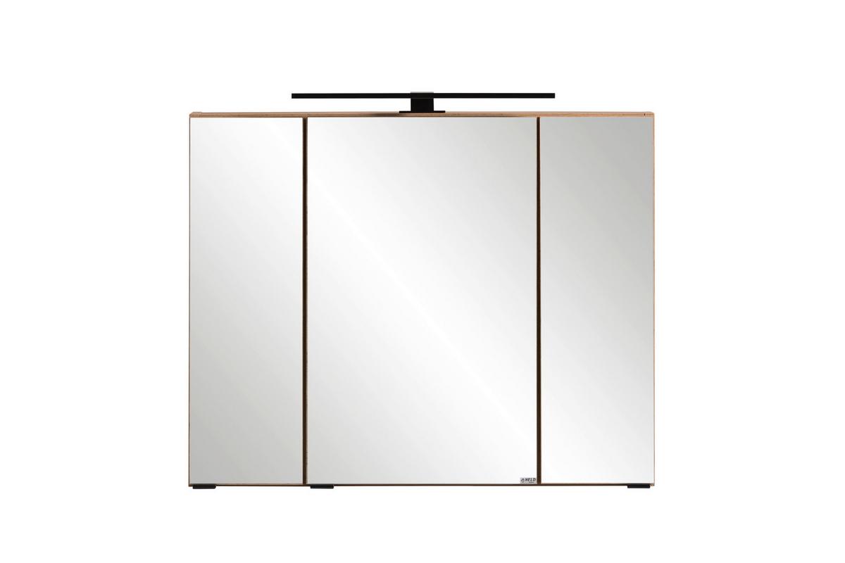 Spiegelschrank in Eiche Wotan - Eiche Wotan/Schwarz, ROMANTIK / LANDHAUS, Glas/Holzwerkstoff (80/64/20cm) - Mömax