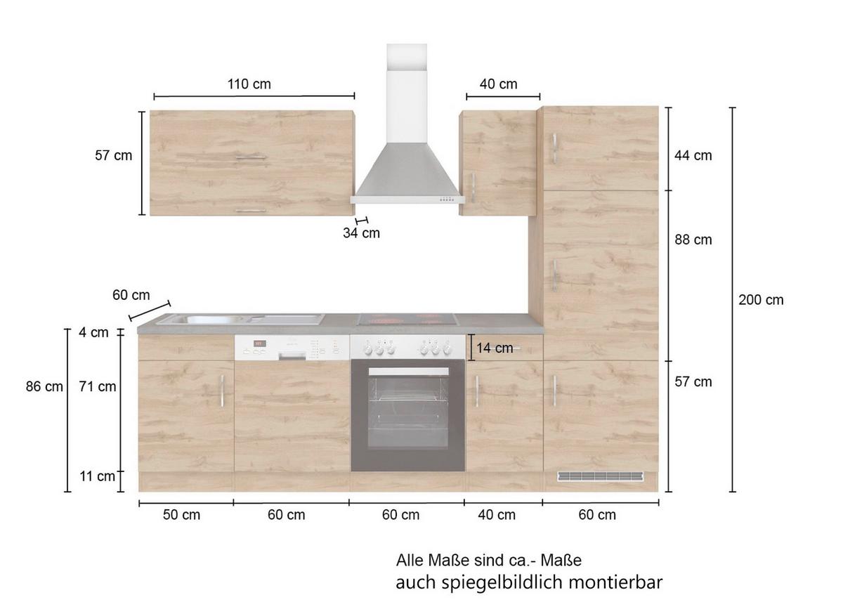 Küchenleerblock Sorrento ohne Geräte ca. 270 cm Eichefarben - Eichefarben/Anthrazit, MODERN, Holzwerkstoff (270/200/60cm) - Held