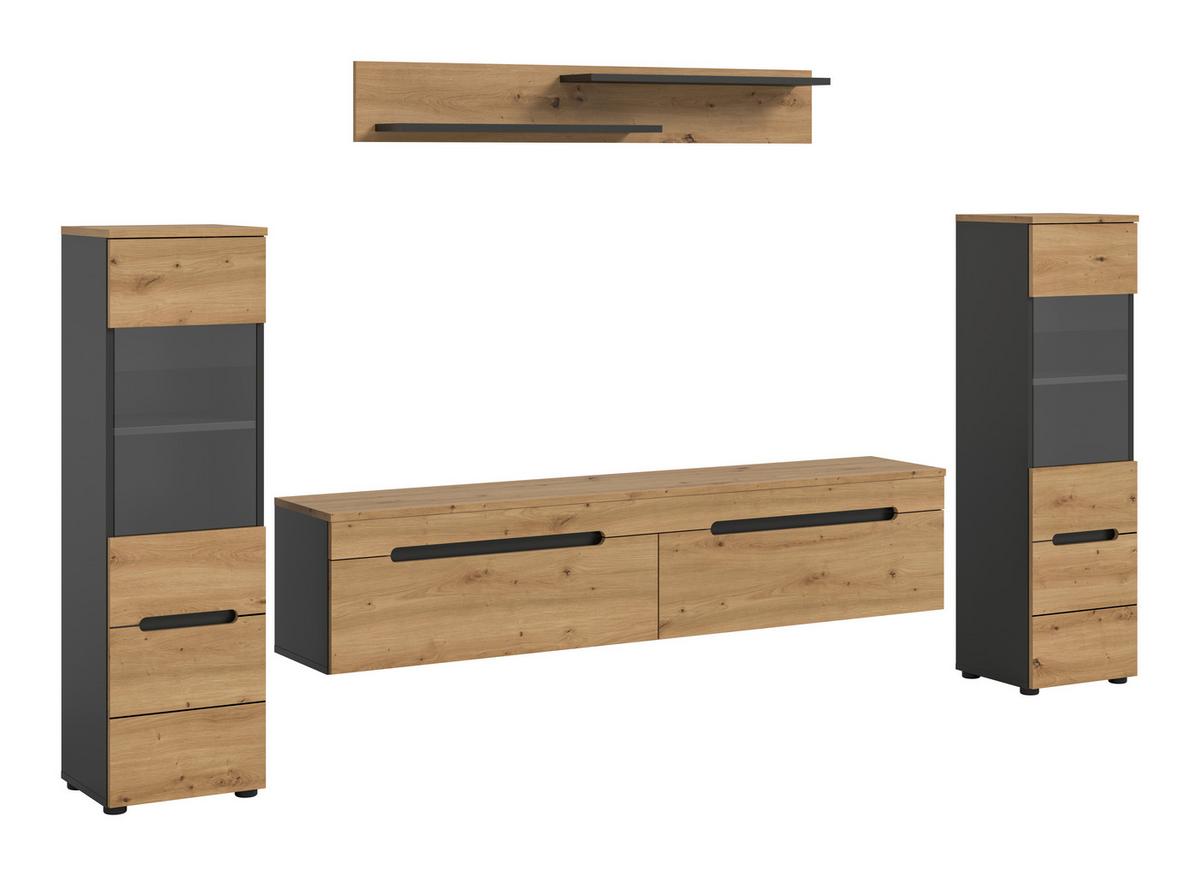Dnevni Regal Canu, Siva, Barva Hrasta, 4-Delni - črna/hrast artisan, Design, umetna masa/leseni material (272/141/33cm) - Livetastic