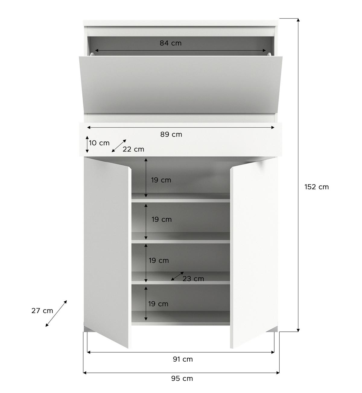 Schuhschrank Shoelove Weiß - Silberfarben/Weiß, MODERN, Holzwerkstoff (95/152/27cm)