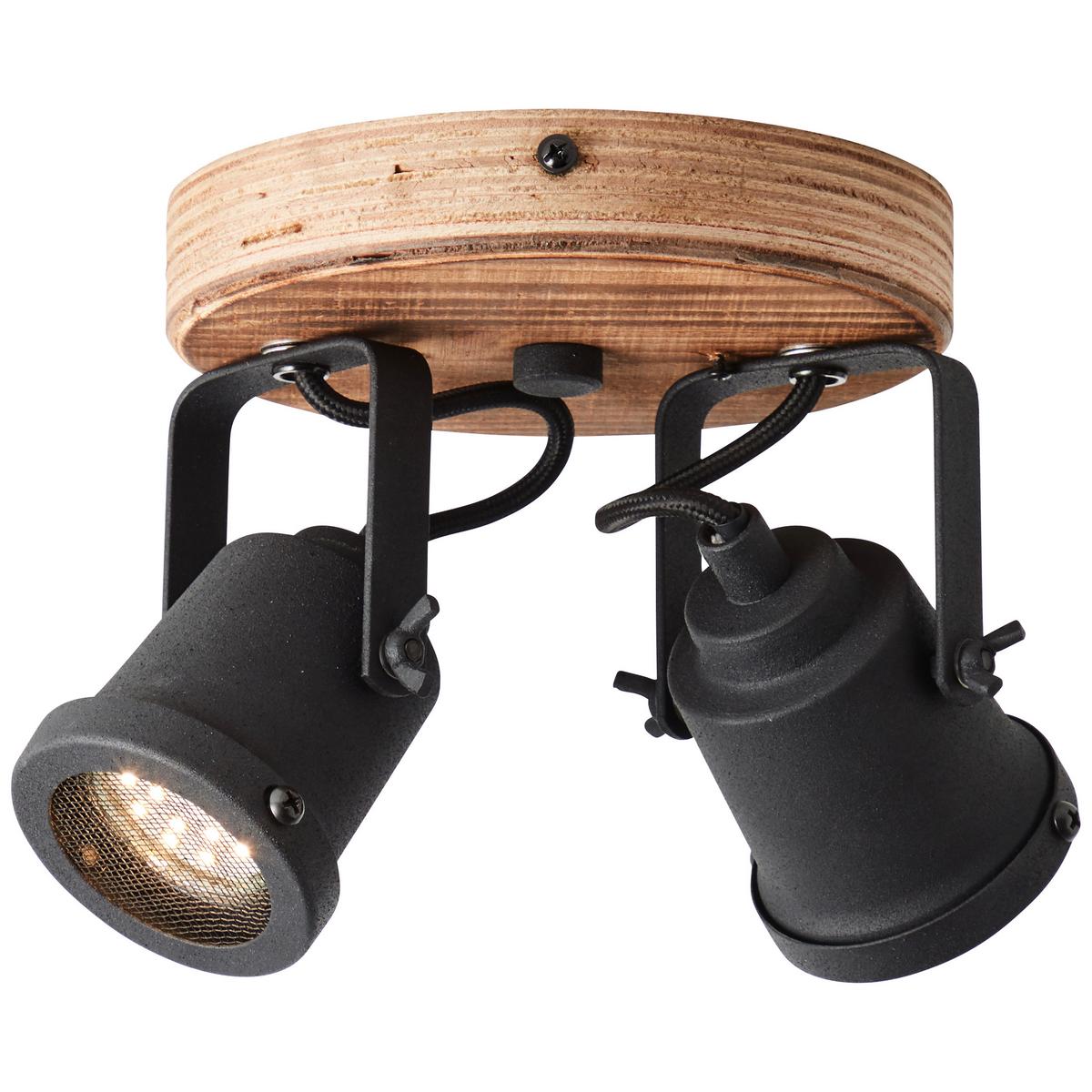 Deckenleuchte Inge Braun/Schwarz max. 6 Watt - Schwarz/Braun, Natur, Holz/Metall (13/21/16cm) - Brilliant