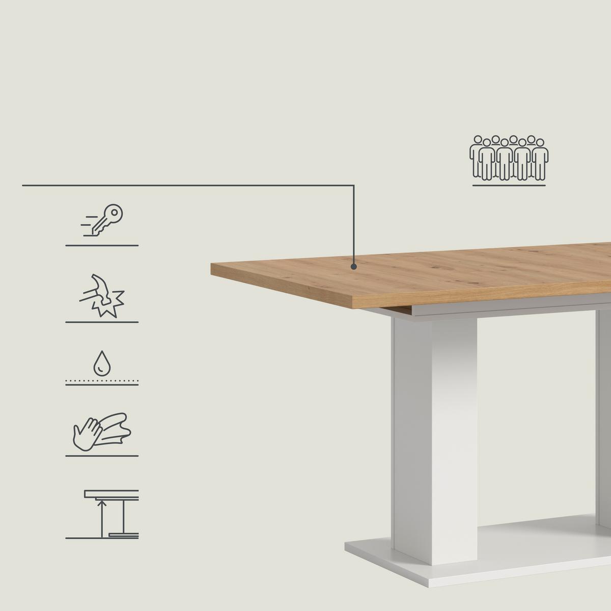 Ausziehtisch Marlon ca. 150-190 cm Eiche/Weiß - Eiche Artisan/Weiß, KONVENTIONELL, Holzwerkstoff (150-190/90/76cm) - MID.YOU