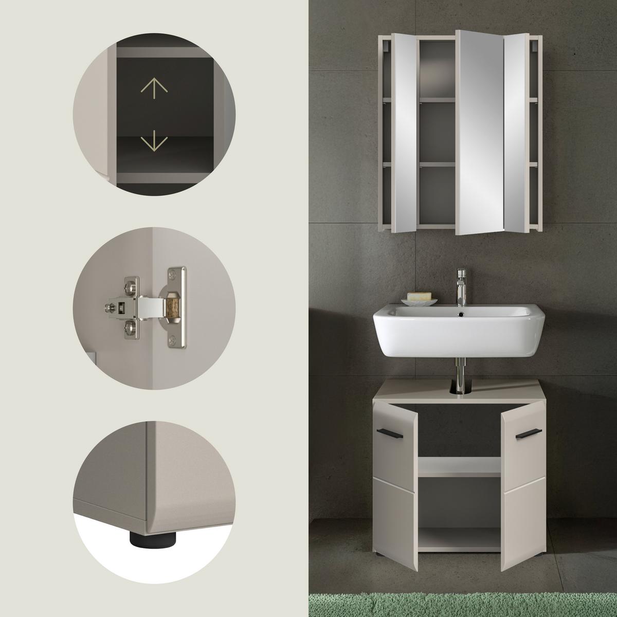 Badezimmer Ice Kaschmir 2-teilig - Kaschmir/Schwarz, Trend, Glas/Holzwerkstoff (60cm) - MID.YOU