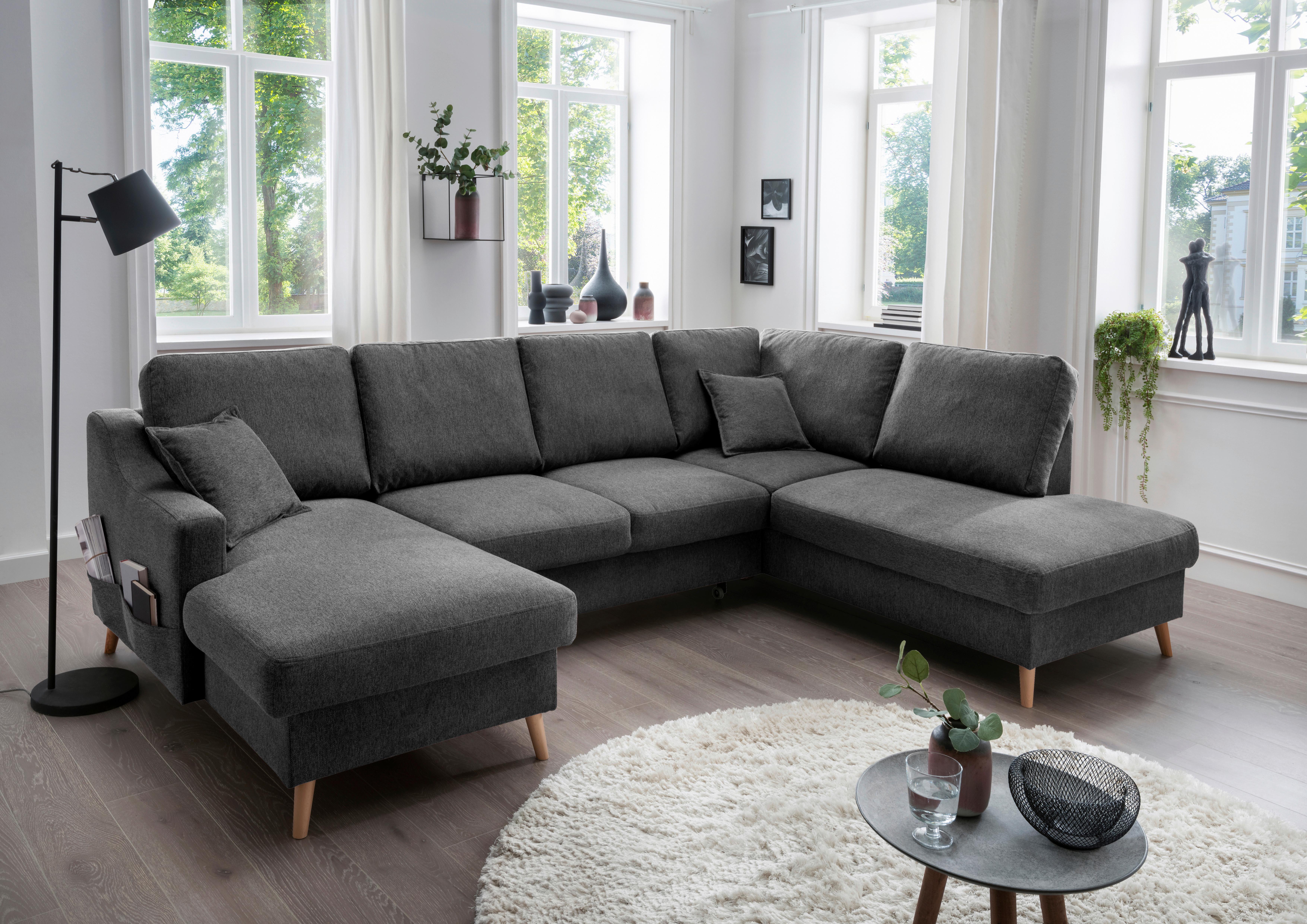 Wohnlandschaft Valentina Anthrazit Struktur - Anthrazit/Naturfarben, KONVENTIONELL, Holz/Textil (150/301/200cm) - P & B