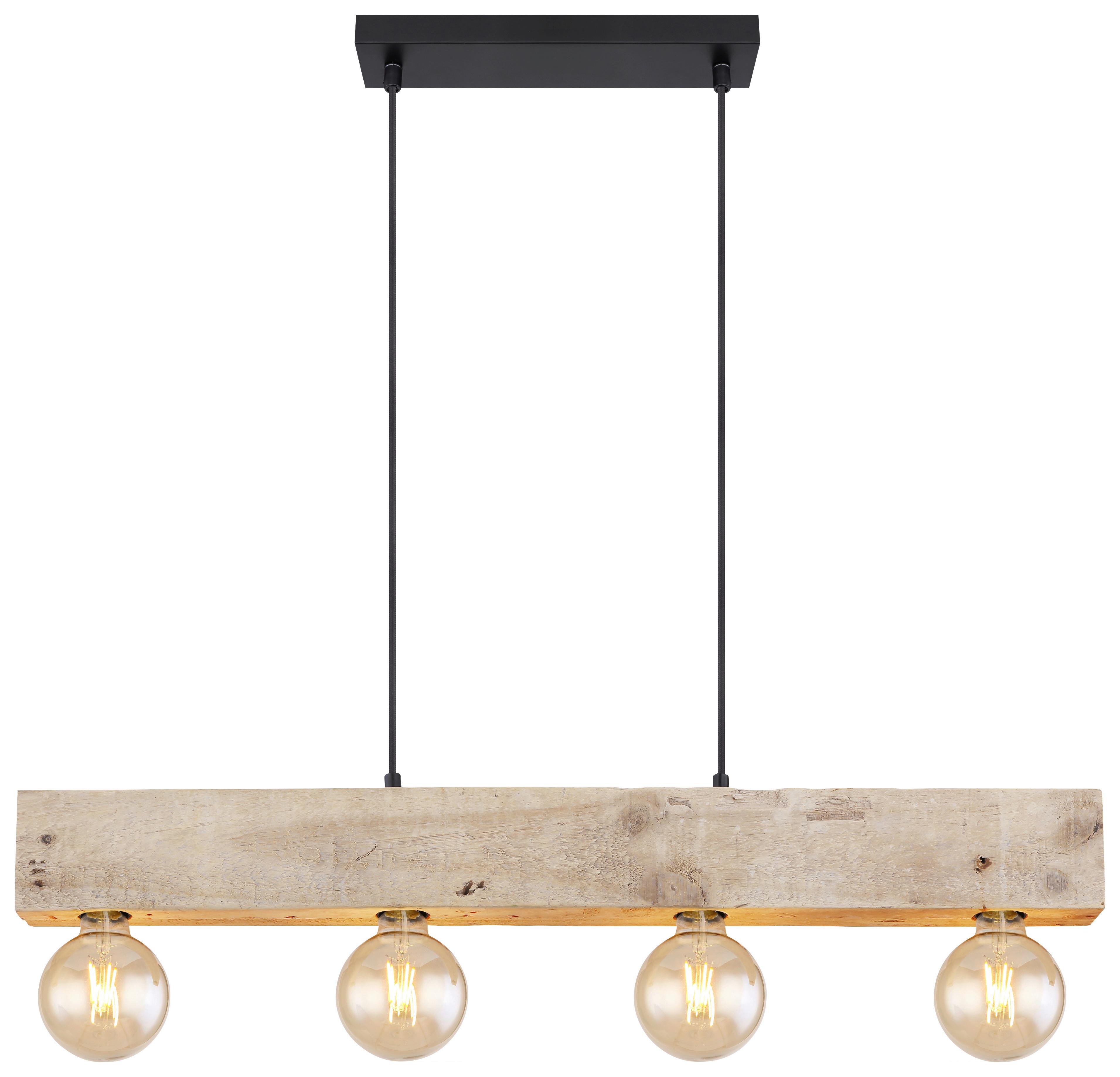 Hängeleuchte Adalie max. 60 Watt - Dunkelbraun/Schwarz, Natur, Holz/Textil (80/6/120cm) - Globo