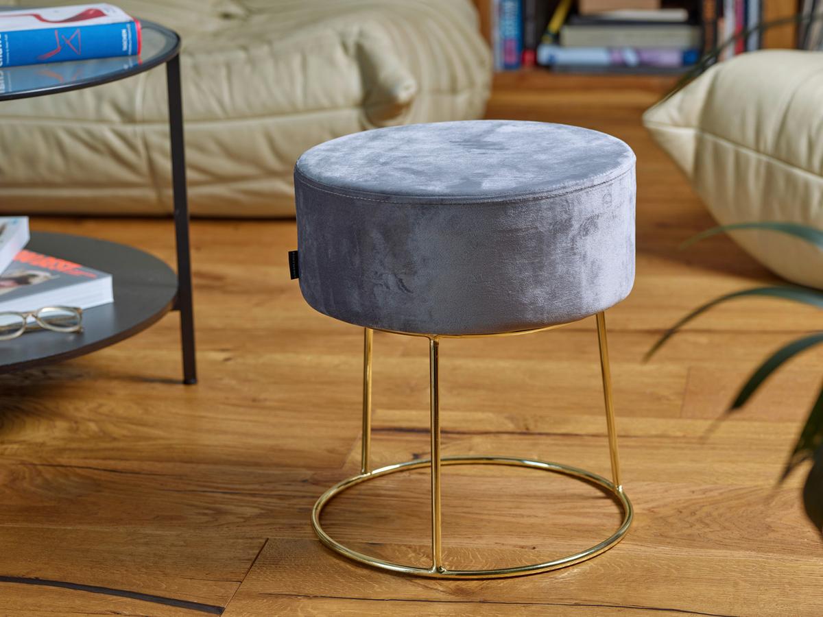 Hocker Marilyn Grau Samt - Goldfarben/Grau, Design, Textil/Metall (35,5/40,5/35,5cm) - Echtwerk