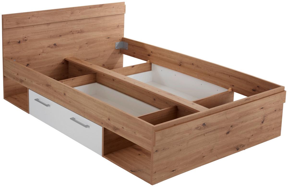 Krevet Box 140 - bijela/boje hrasta, Moderno, drvni materijal (140/200cm) - Modern Living