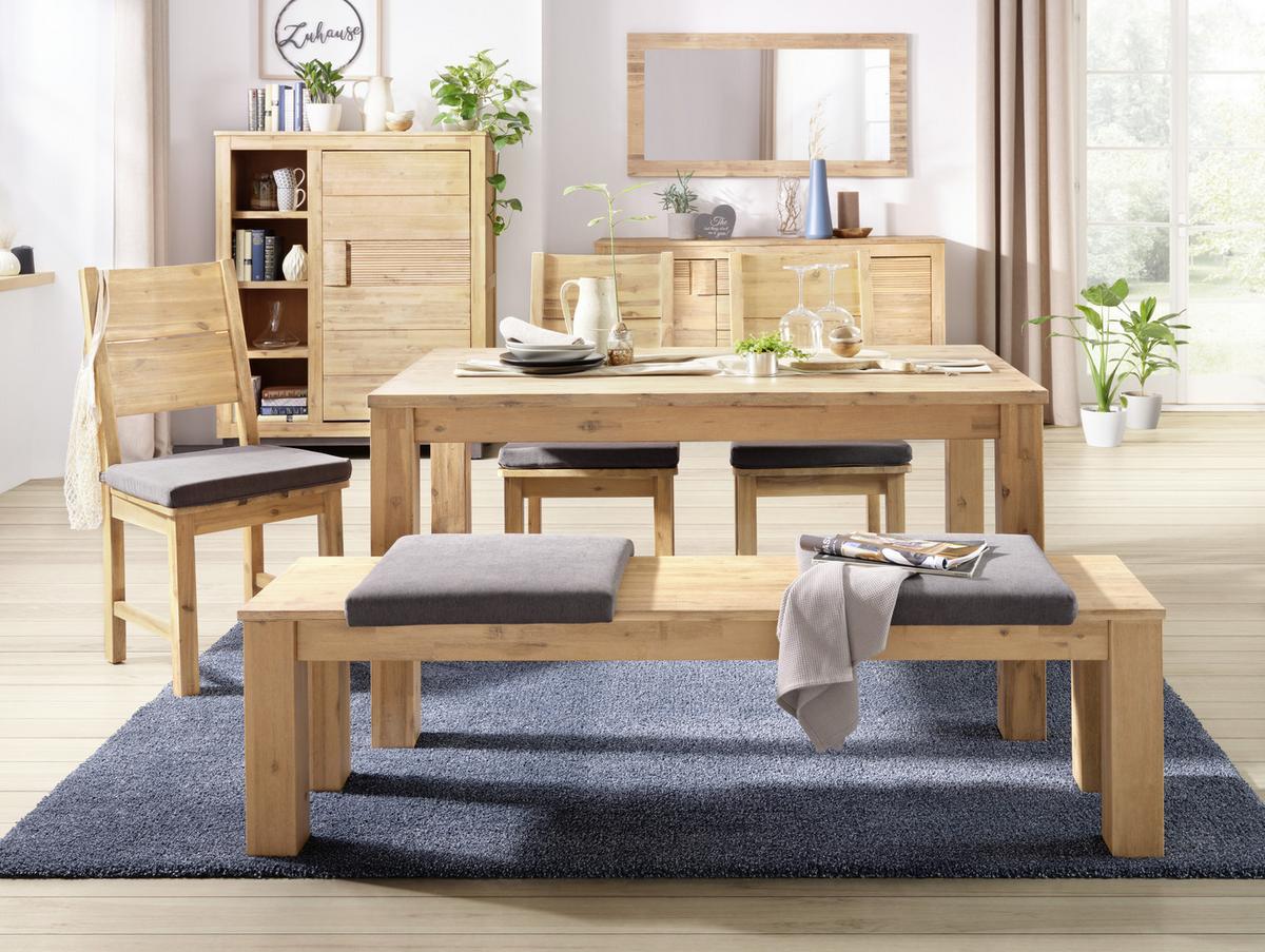 Highboard aus Akazie teilmassiv - Akaziefarben/Grau, Konventionell, Holz (110/140/45cm) - Zandiara