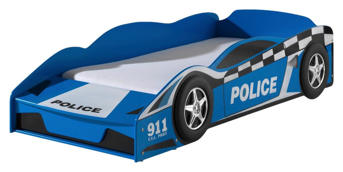 Autobett Polizei Blau - Blau, Natur, Holzwerkstoff/Textil (70/140cm) - Vipack