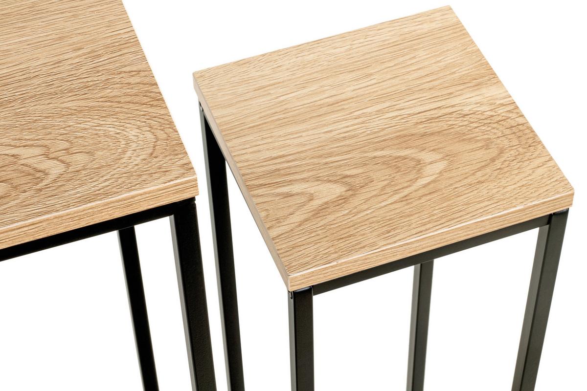 ZESTAW STOLIKÓW BOCZNYCH WATFORD - kolor dębowy/czarny, Trend, materiał drewnopochodny/metal (19-23/19-23/54-67cm)