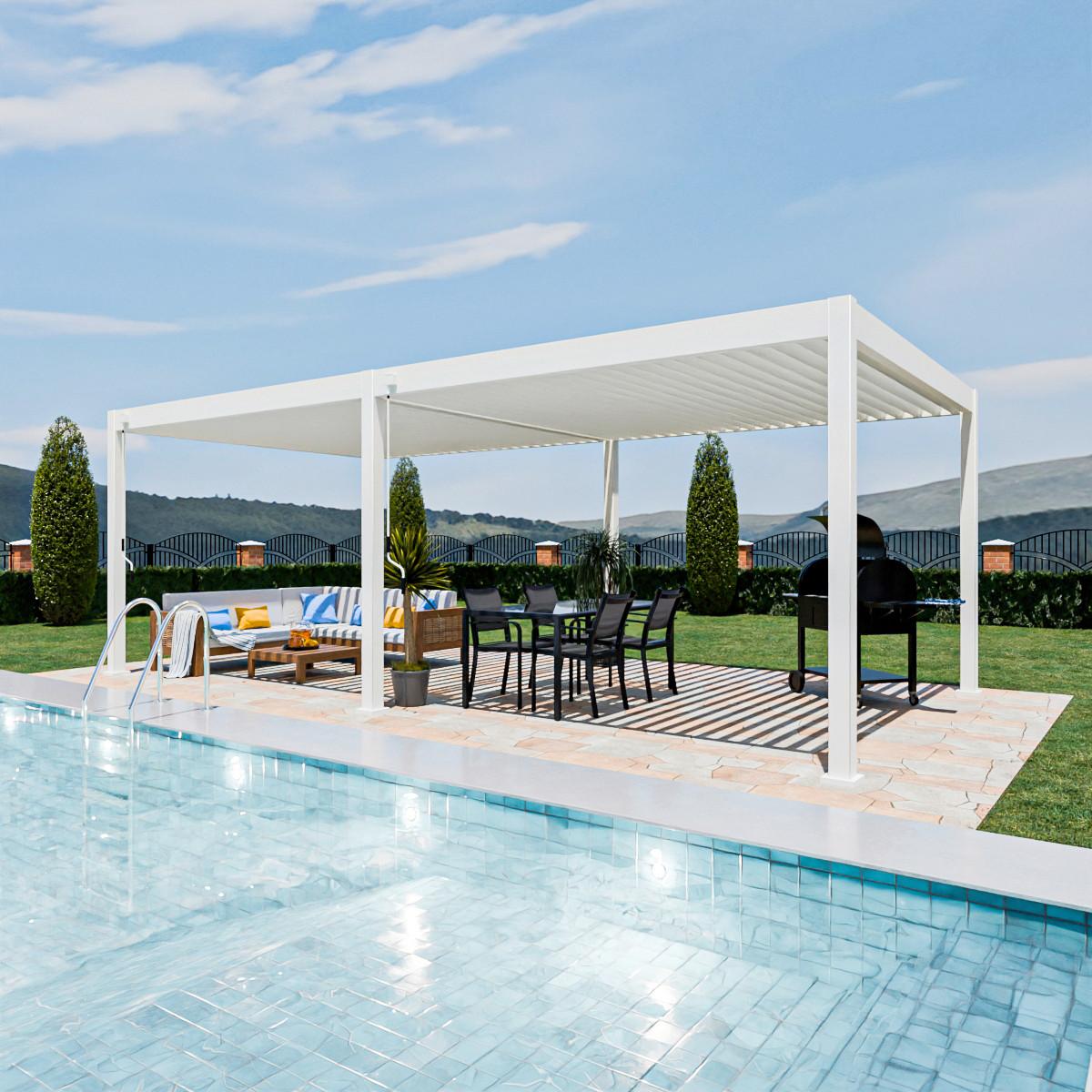 Pergola Superior, Bela, 3,6x7,2m - bela/visoki sijaj, Basics, kovina (360/255/720cm) - Gardenson