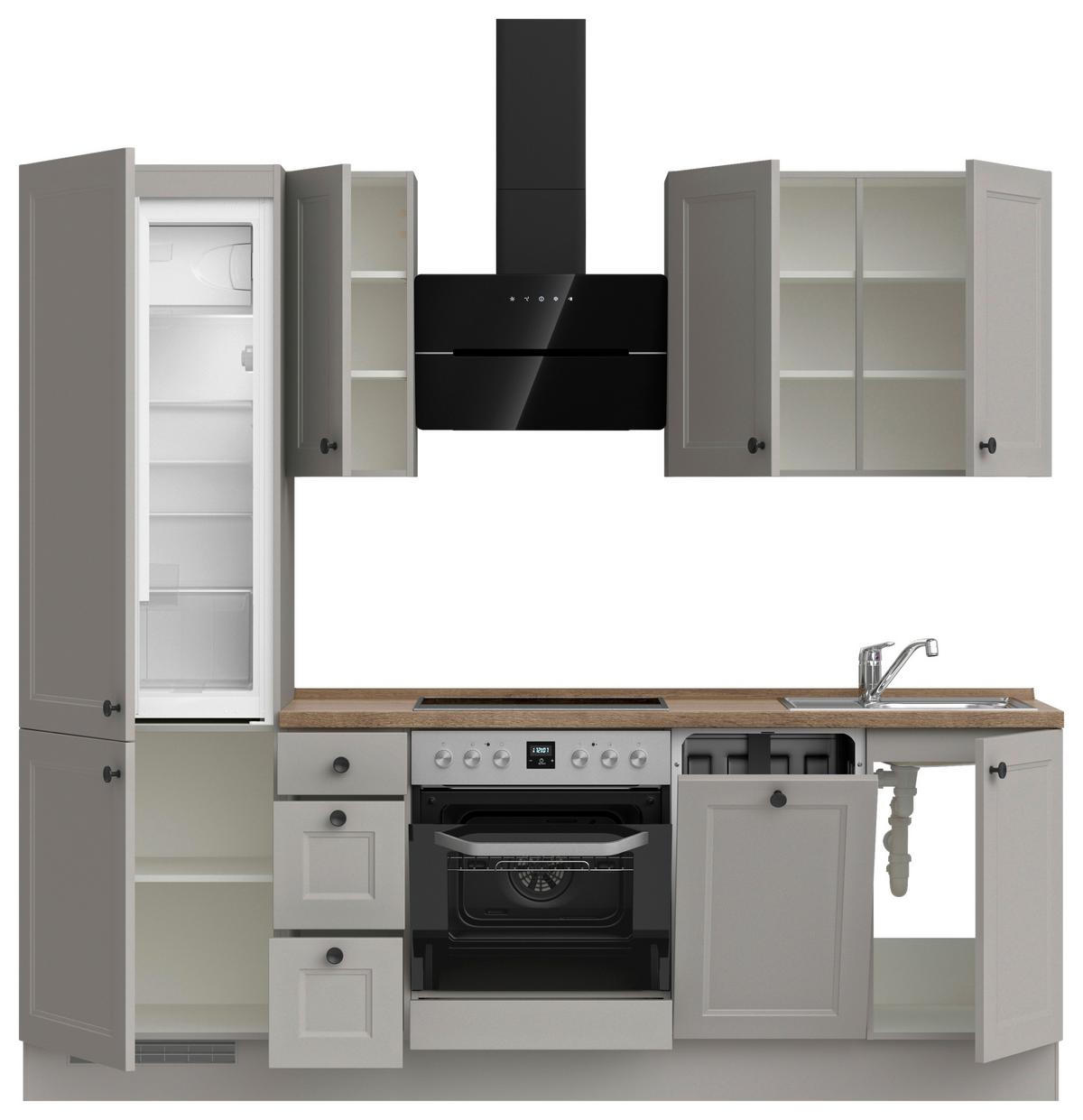 Küchenblock Cascada High m. Geräten Grau - Eiche dunkel/Schwarz, MODERN, Holzwerkstoff/Metall (240cm) - Nobilia