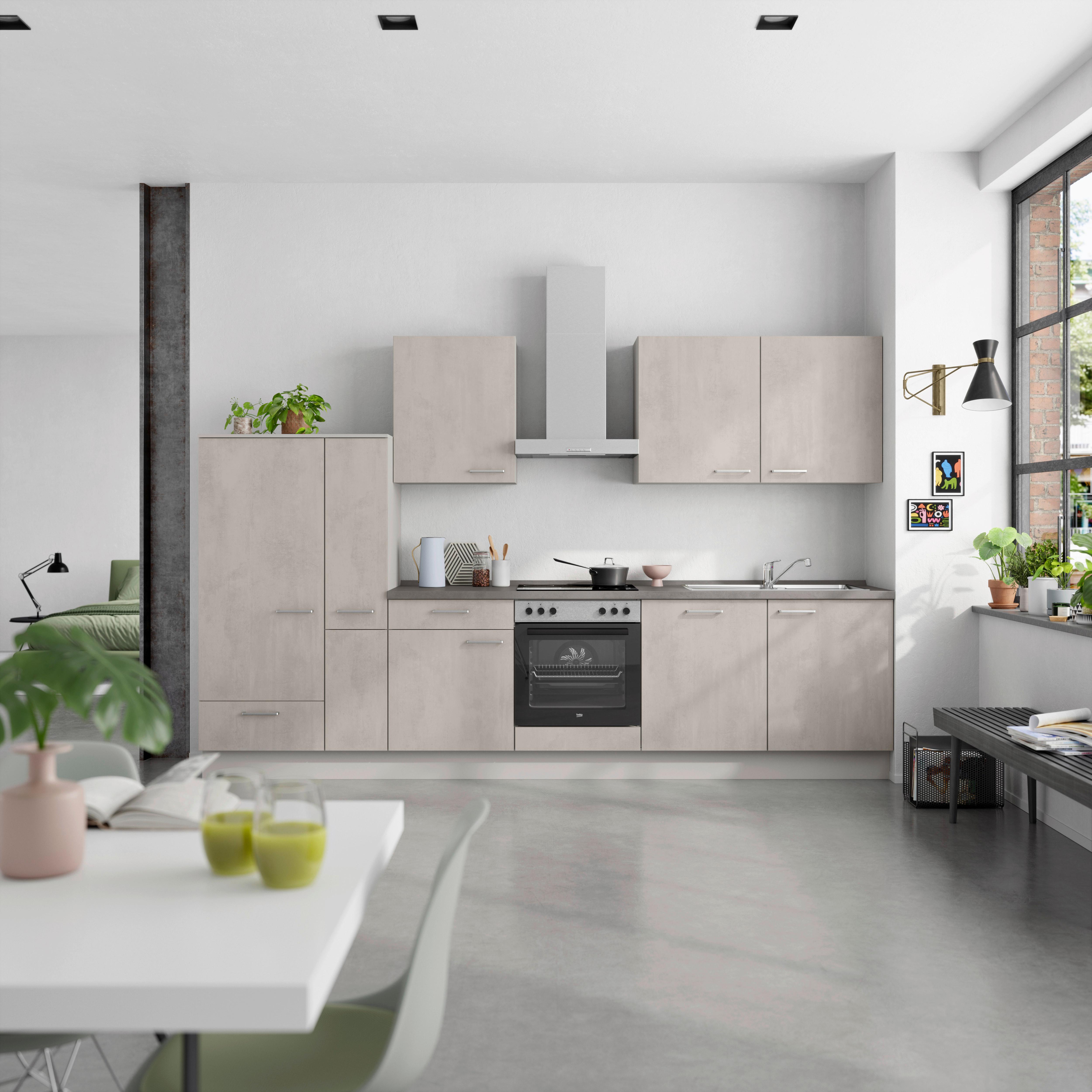 Küchenblock Riva Low m. Geräten Grau - Schieferfarben/Edelstahlfarben, MODERN, Holzwerkstoff/Metall (330cm) - Nobilia