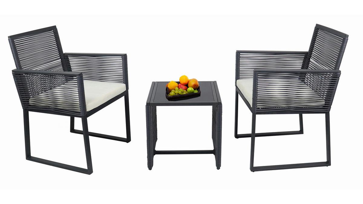 Gartenset Fidola 3-tlg. Schwarz - Schwarz, MODERN, Glas/Kunststoff - MID.YOU