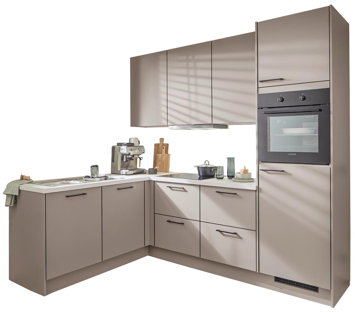 Eckküche PN105 o. Geräte ca. 186,6x248,2cm Graubraun - Graubraun/Schwarz, MODERN, Holzwerkstoff/Metall (186,6/248,2cm) - Pino