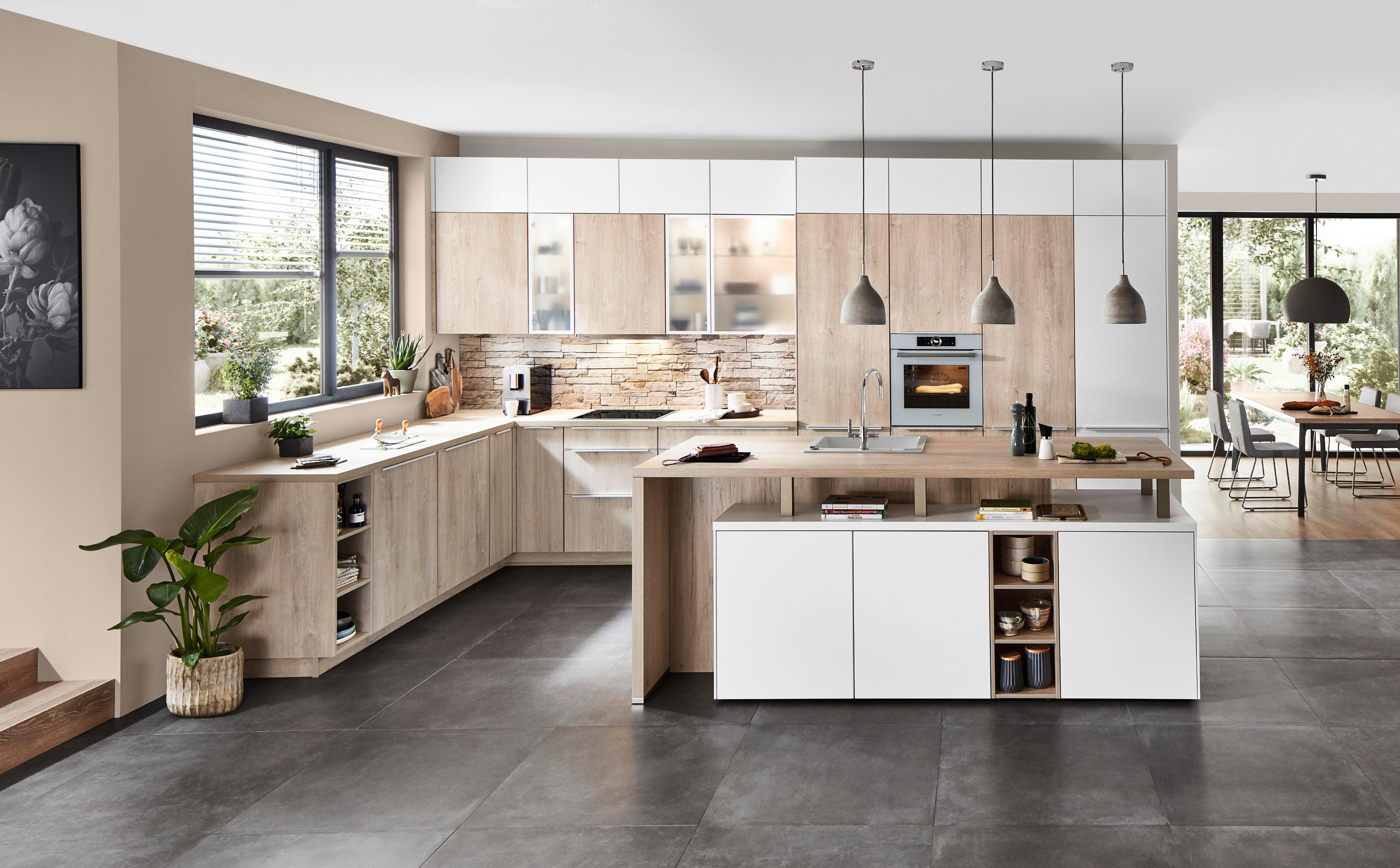 Kuhinja Touch - bijela/boje hrasta, Modern, drvni materijal - Nobilia