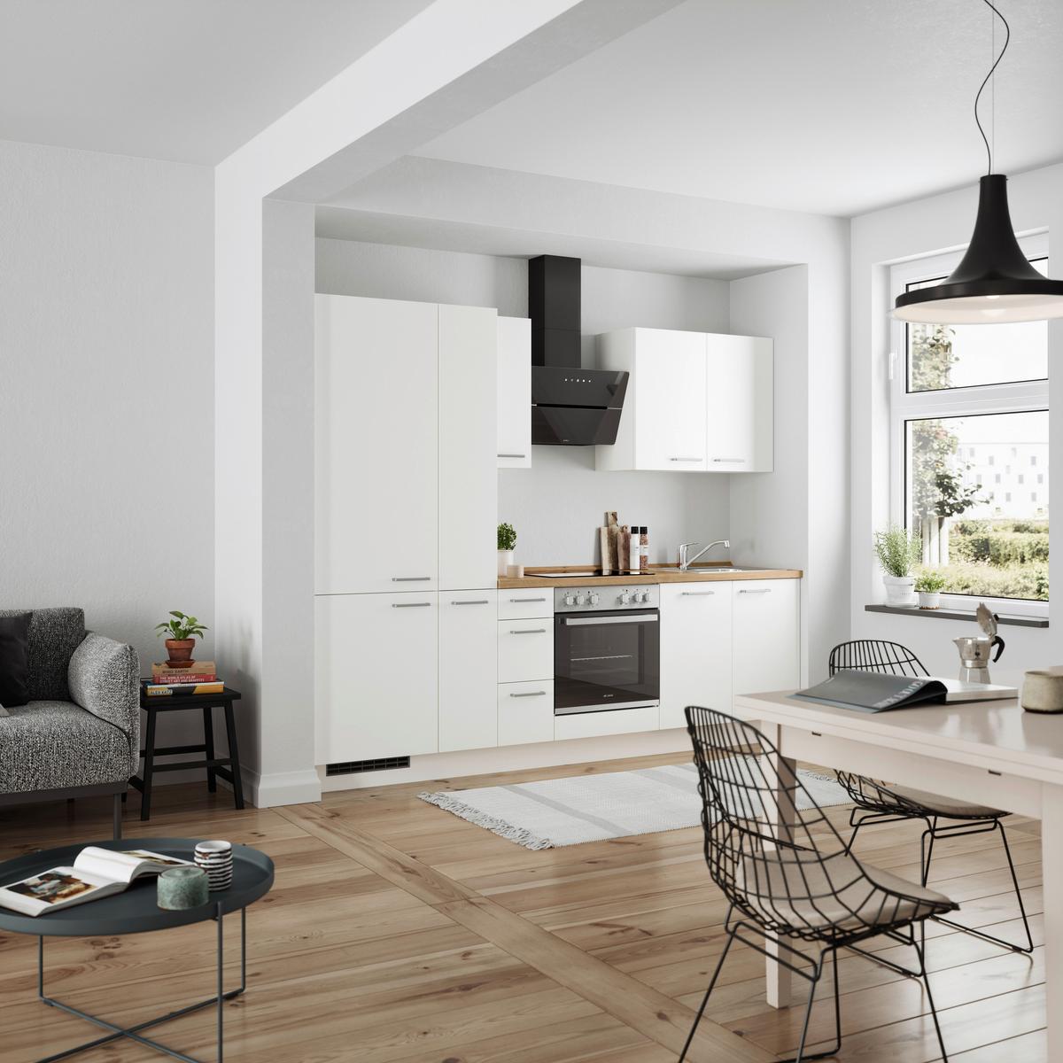 Küchenblock Touch High m. Geräten Weiß - Edelstahlfarben/Eichefarben, MODERN, Holzwerkstoff/Metall (270cm) - Nobilia