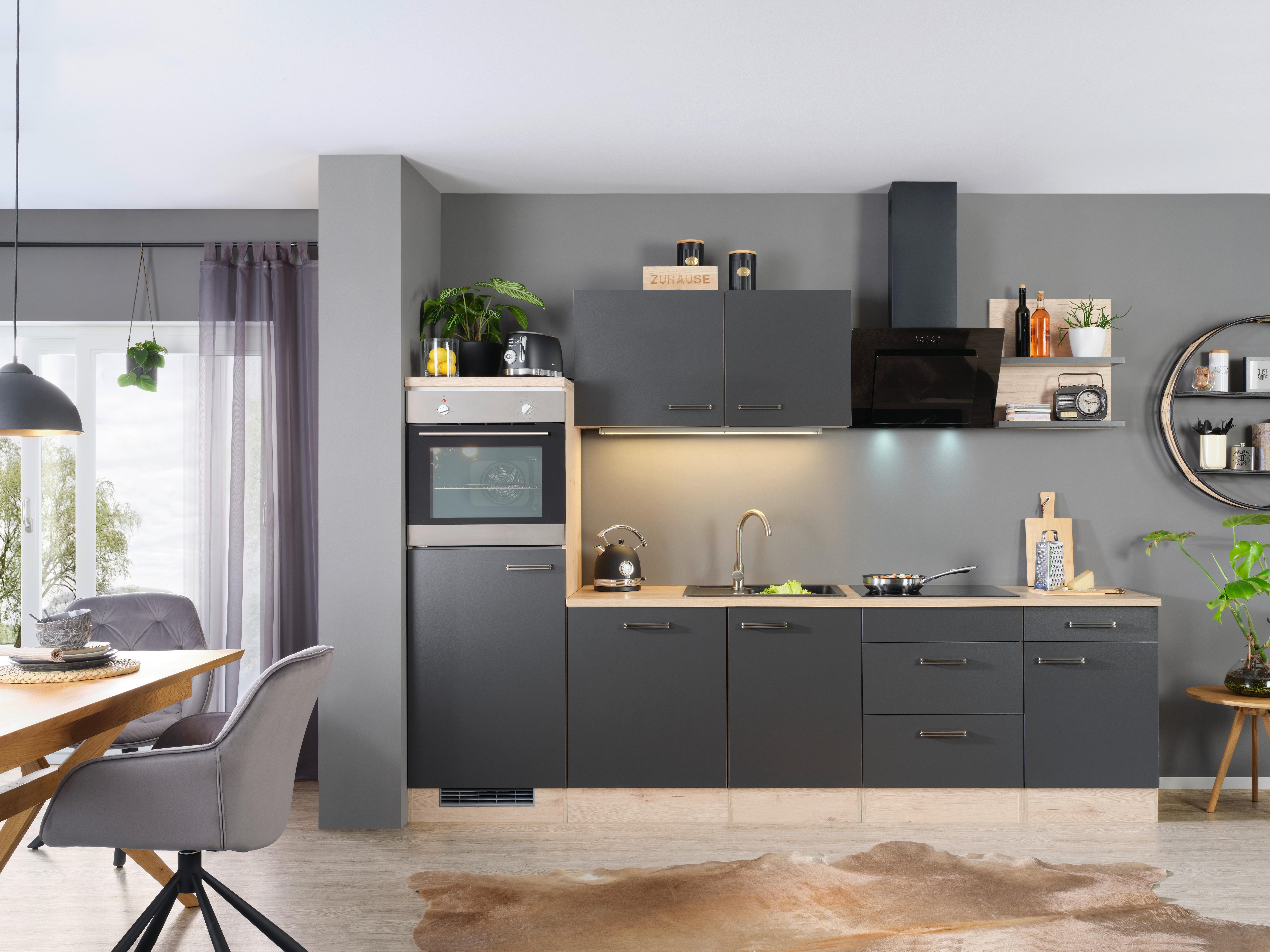 Küchenblock inkl. 5 E-Geräte Milano Anthrazit/Eiche - Eichefarben/Dunkelgrau, MODERN, Holzwerkstoff (280cm) - FlexWell