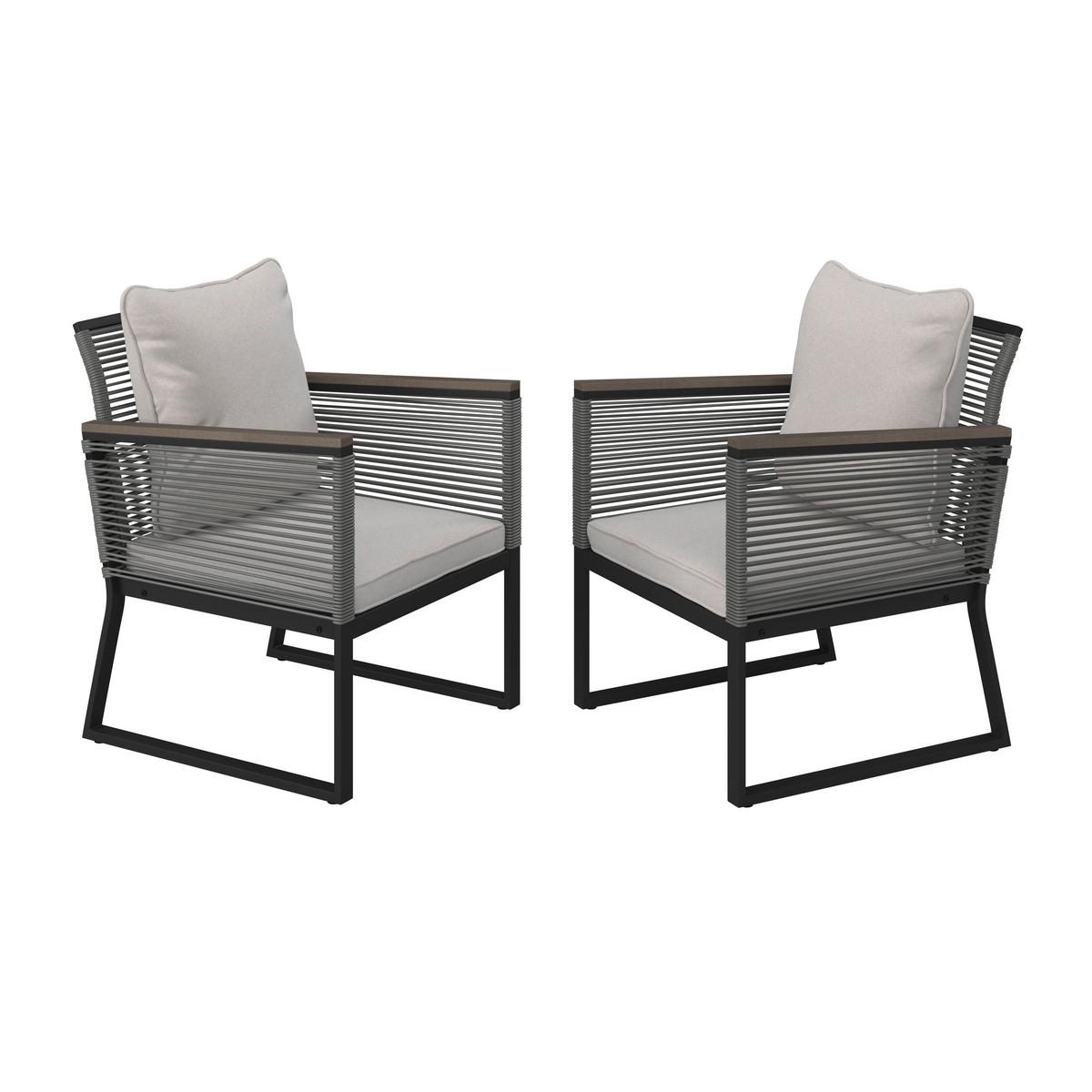Set Vrtnih Stolov Toni, 2 Kos, Svetlo Siva - črna/svetlo siva, Moderno, kovina/umetna masa (57,5/73/60cm) - Bessagi Garden