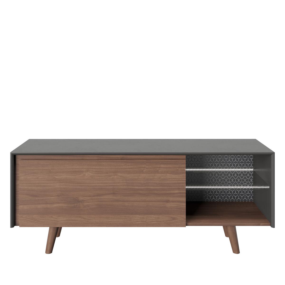 PLAYBOY Lowboard Victoria ca. 150x59 cm Wallnussf./Grau - Walnussfarben, KONVENTIONELL, Glas/Holz (150/58,6/42cm) - Playboy