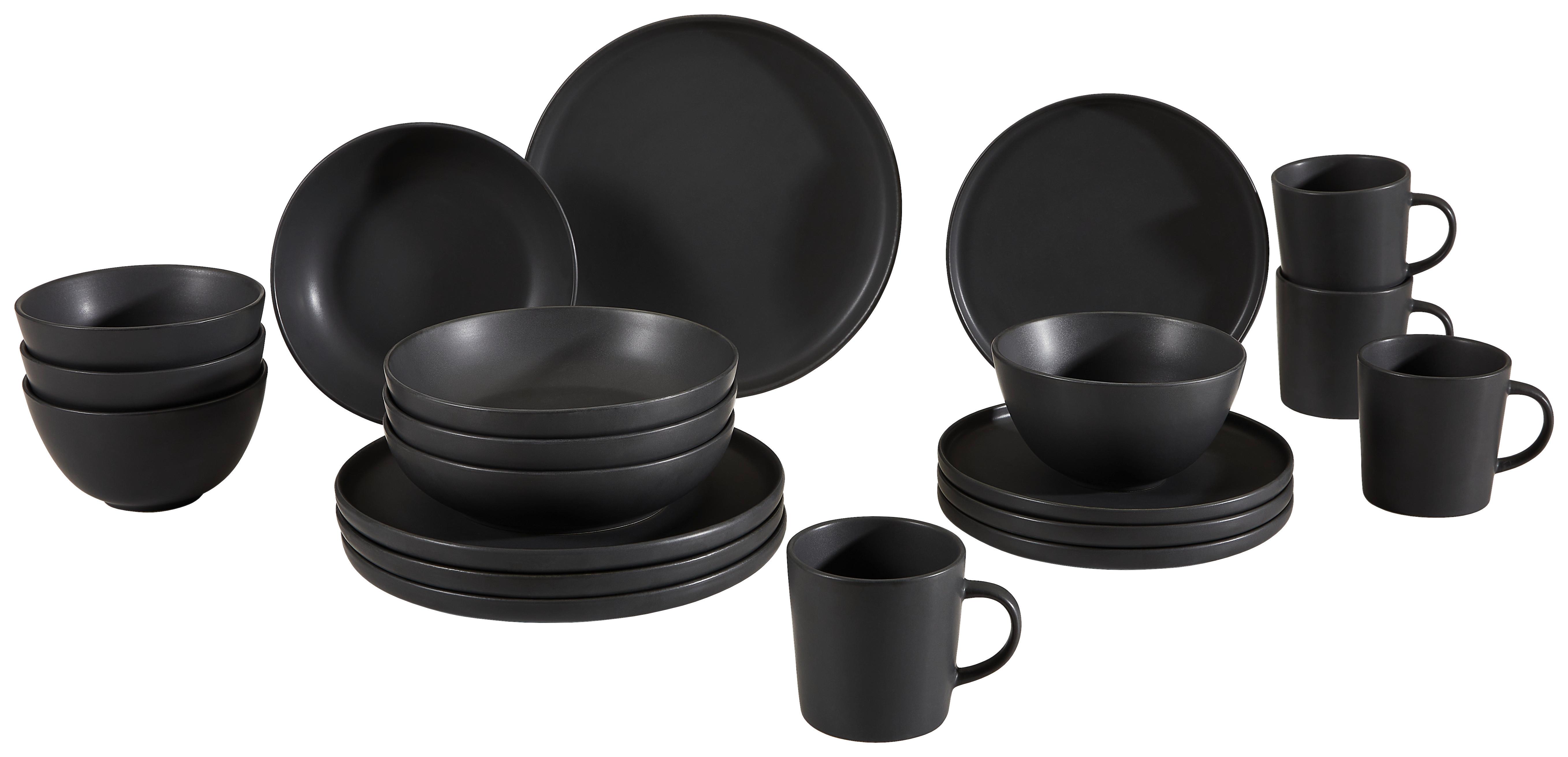 SERWIS OBIADOWO-ŚNIADANIOWY STONE BLACK - czarny, Trend, ceramika - Novel