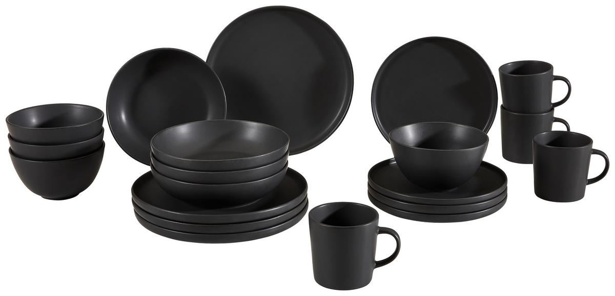 SERWIS OBIADOWO-ŚNIADANIOWY STONE BLACK - czarny, Trend, ceramika - Novel