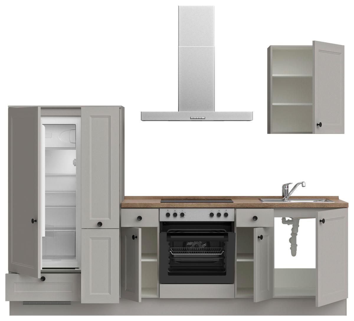 Küchenblock Cascada Low m. Geräten Grau - Eiche dunkel/Schwarz, MODERN, Holzwerkstoff/Metall (270cm) - Nobilia