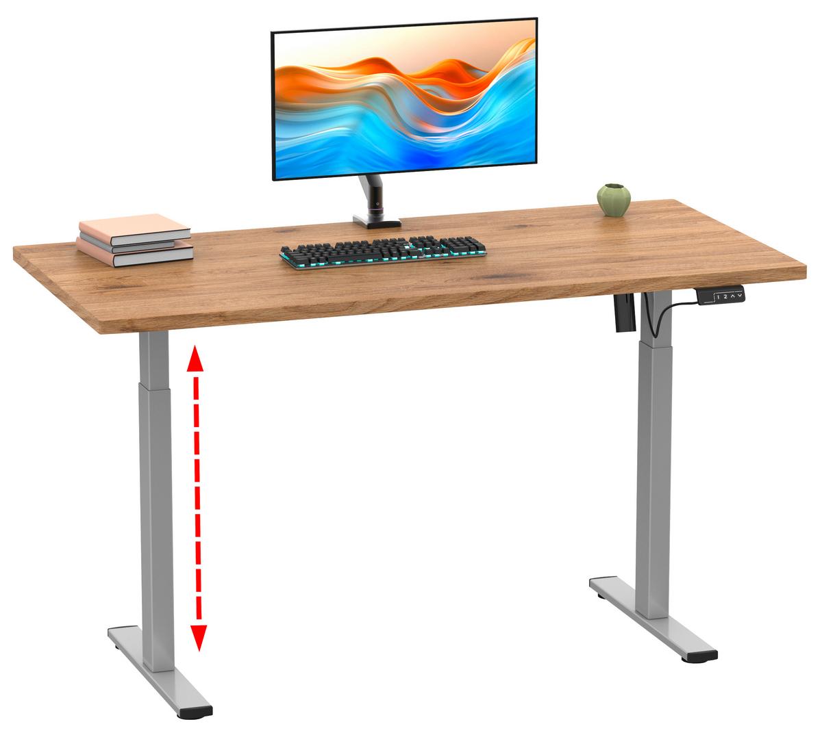 SCHREIBTISCH E-LONA - Honigeiche/Silberfarben, Design, Holzwerkstoff/Metall (110/71/80cm) - MID.YOU