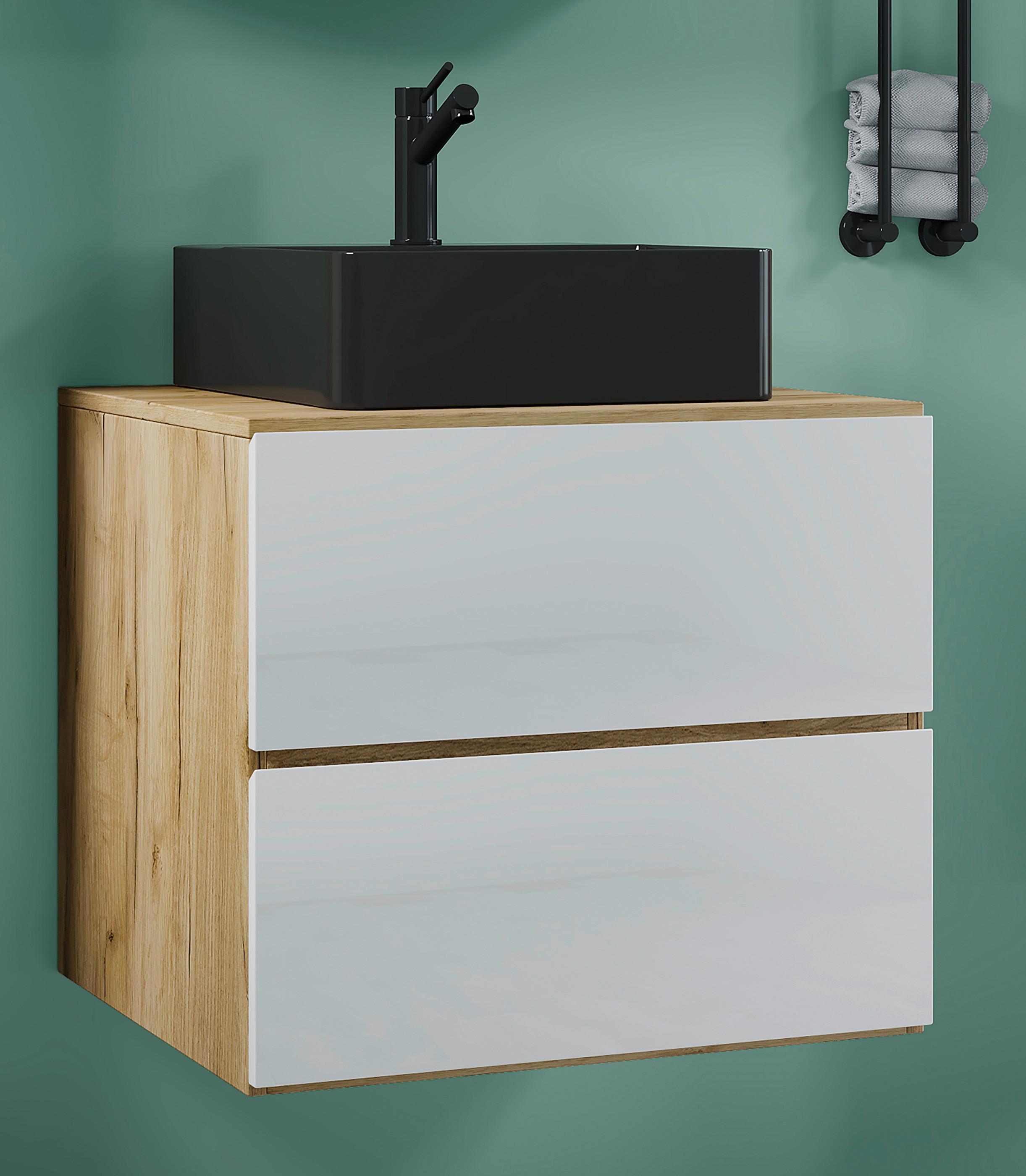 WASCHTISCHKOMBI LENDAS BL S - Honigeiche/Weiss, Modern, Keramik/Holzwerkstoff (61cm) - MID.YOU