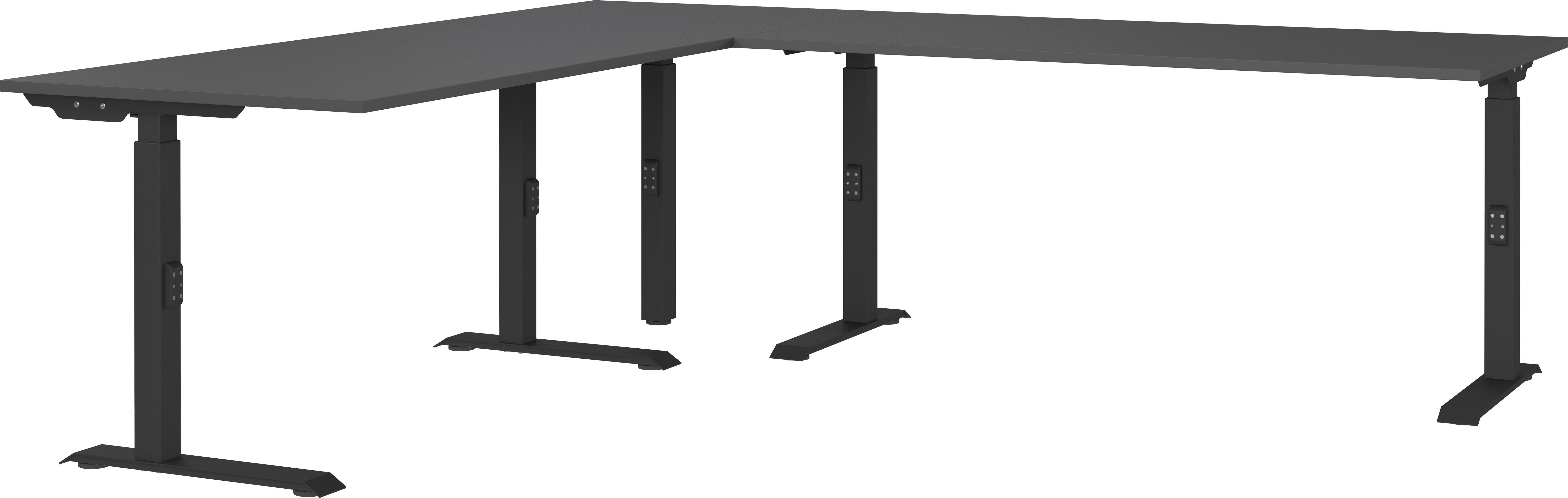 Eckschreibtisch Ribera in Schwarz/Graphitfarben - Graphitfarben/Schwarz, Modern, Holzwerkstoff/Metall (260/68-91/220cm) - Premium Living