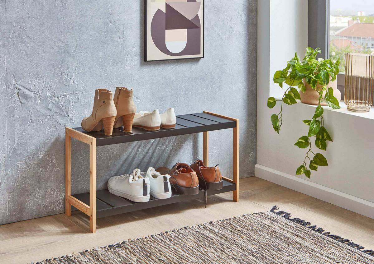 SCHUHREGAL KLEINMÖBEL - Eichefarben/Schwarz, Design, Holzwerkstoff (70/36/26cm) - MID.YOU