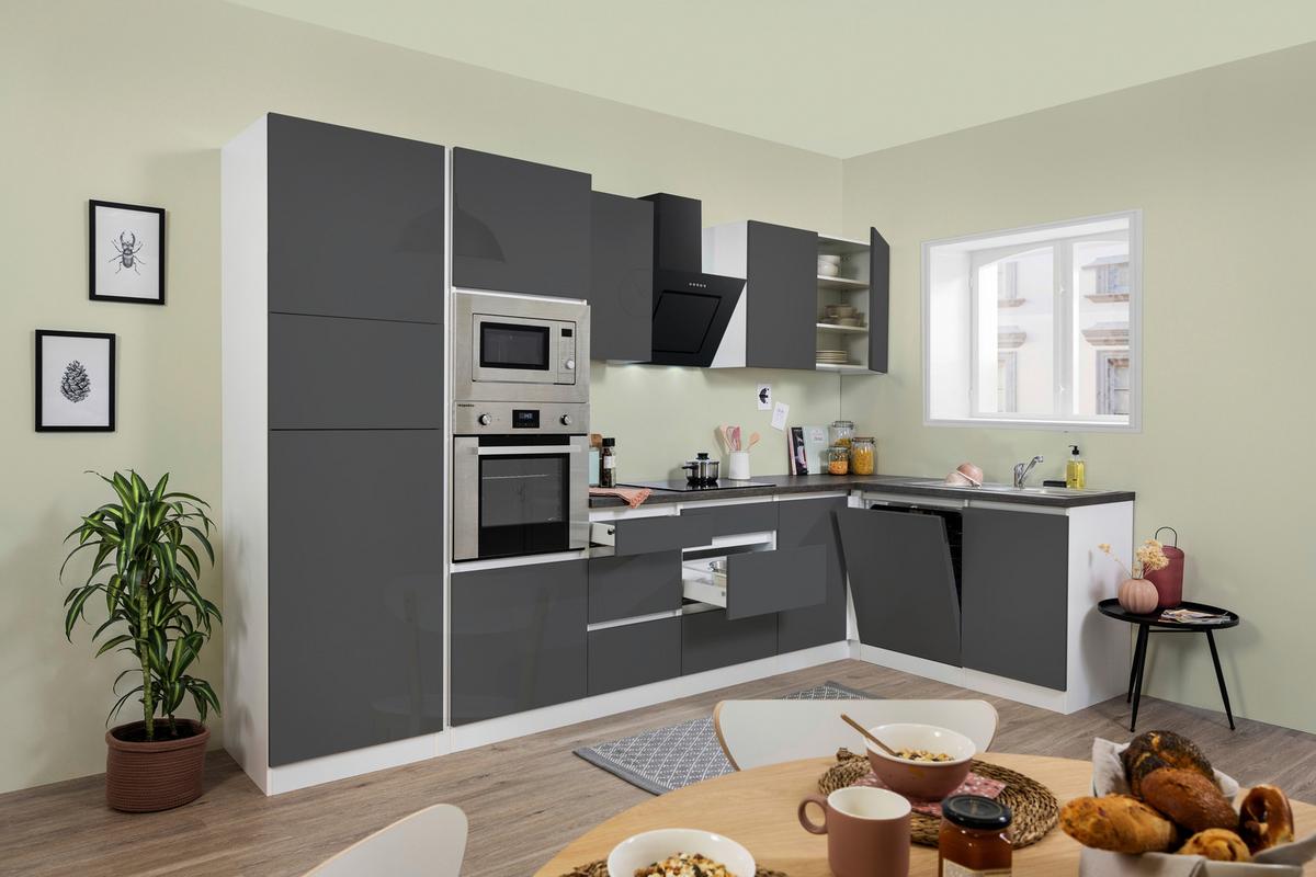 Eckküche Premium Grau Hochglanz/Weiß ca. 345x172 cm - Weiß/Grau, MODERN, Holzwerkstoff (345/172cm) - Respekta