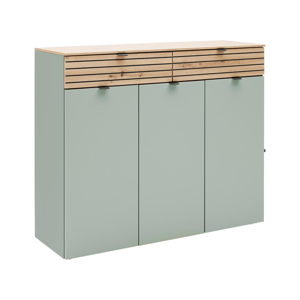 Kommode Bahia-M Grün/Eiche Artisan - Schwarz/Eiche Artisan, Modern, Holzwerkstoff/Metall (122/101/39cm) - Mömax