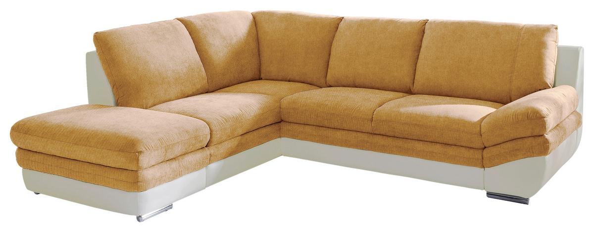 Wohnlandschaft in Creme/ Dunkelgelb ´NARDO´ - Chromfarben/Dunkelgelb, MODERN, Textil/Metall (221/264cm) - MID.YOU