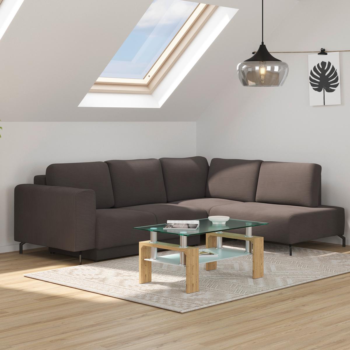 Colțar VENI - maro, Modern, textil (272/210cm) - Modern Living