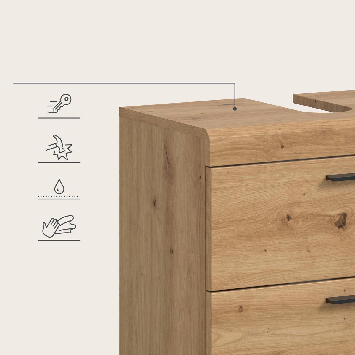 Badezimmer Scout Eiche Artisan 2-teilig - Schwarz/Eiche Artisan, Trend, Glas/Holzwerkstoff (60cm) - MID.YOU