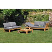 Loungegarnitur "Granada", Akazie massiv mit Kissen - Grau/Akaziefarben, Basics, Holz/Textil (221/65/85cm) - Acamp